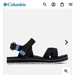 Columbia ALAVA  Black Blue Sandals Shoes  Flats Velcro Ajust Size 10 Insole 11"